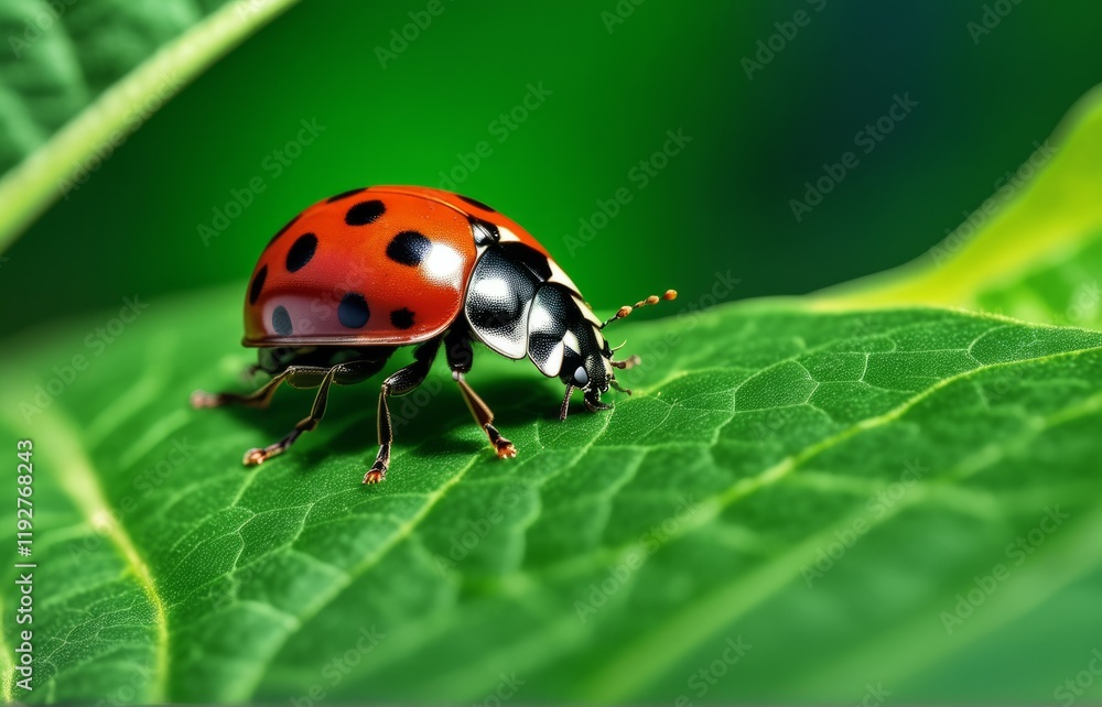 Ladybug crawls delicately across a vibrant green leaf in a sunny garden setting Ladybug crawls delicately across a vibrant green leaf in a sunny garden setting