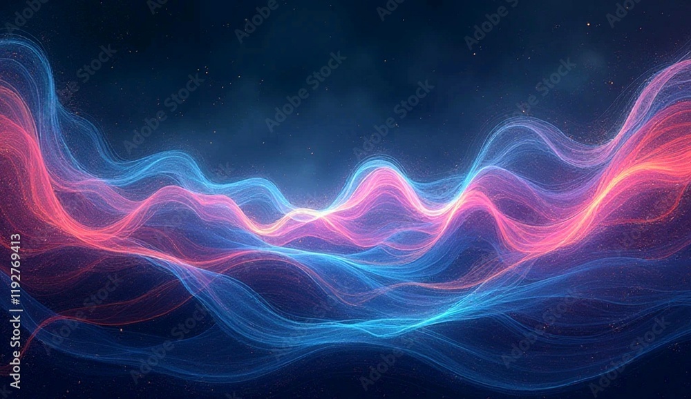 Glowing blue and red wavy lines on dark background Glowing blue and red wavy lines on dark background