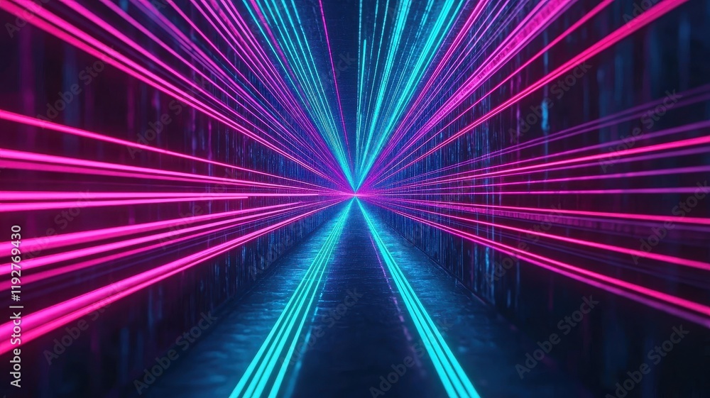 Obraz premium Futuristic Neon Corridor Abstract Pink Cyan Digital Tunnel Background