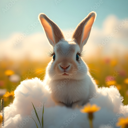 Fairytale cute rabbit in the clearing. Made by AI, Artificial intelligence. Generated image
