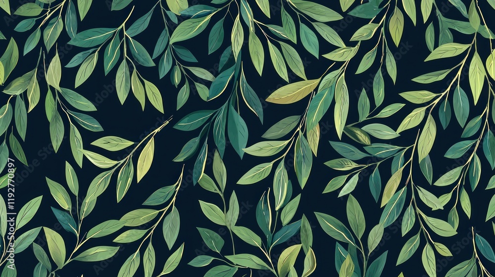 Elegant Green Leaves Pattern: A Botanical Watercolor Design Elegant Green Leaves Pattern: A Botanical Watercolor Design