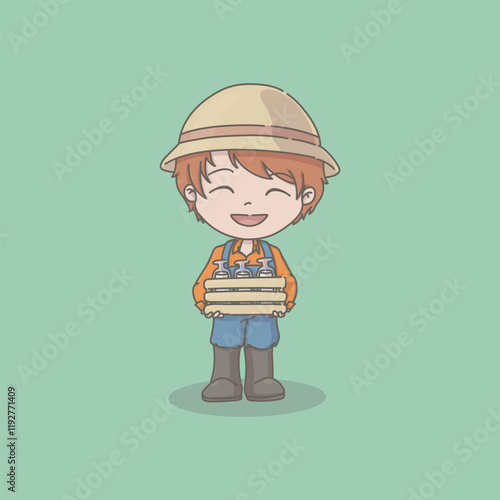 A Vector illustration of Farmer with Milk Crate. Farmer Series. Suitable for farmer bussiness, education, printing, advertising with farm concept, Tourism industry wit farmer concept etc