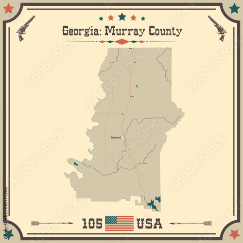 Large and accurate map of Murray County, Georgia, USA with vintage colors.