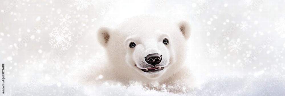 Charming polar bear cub plays in a snowy winter wonderland with a joyful expression. Generative AI Charming polar bear cub plays in a snowy winter wonderland with a joyful expression. Generative AI