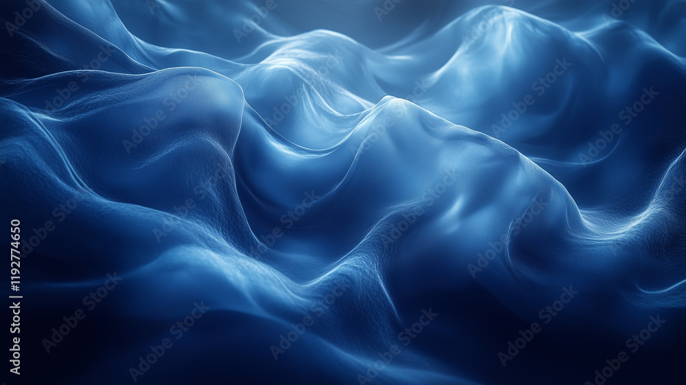 Abstract blue waves create serene and calming atmosphere, showcasing fluid movement and depth in mesmerizing display of light and shadow Abstract blue waves create serene and calming atmosphere, showcasing fluid movement and depth in mesmerizing display of light and shadow