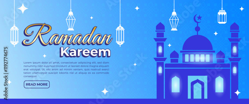 Wallpaper Mural Creative concept of Ramadan Kareem Islamic banner, header, web template. Modern art design with pattern of beautiful Arabic ornament the backdrop of a bright big crescent moon and star Torontodigital.ca