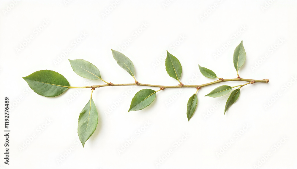 Fototapeta premium Green leaf branch against white background