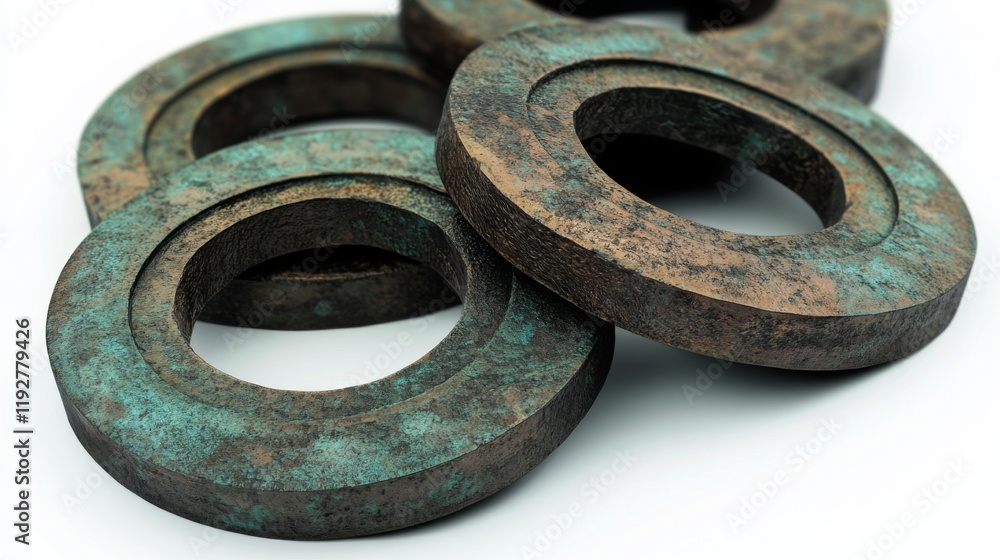 These metallic rings exhibit a rustic charm and unique textures. Perfect for industrial design or artistic displays. Explore creative projects with them. Generative AI These metallic rings exhibit a rustic charm and unique textures. Perfect for industrial design or artistic displays. Explore creative projects with them. Generative AI