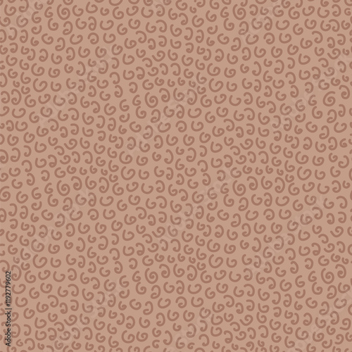 Brown monochrome curly seamless pattern. Wiggle print mocha mouse endless background. Abstract chocolate repeat cover. Minimal modern nude continuous ornament. Vector hand drawn illustration.