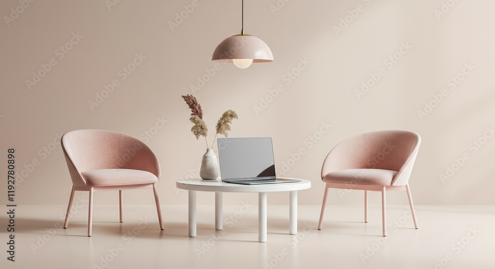 Modern pink chairs and a stylish table create a cozy living space Modern pink chairs and a stylish table create a cozy living space