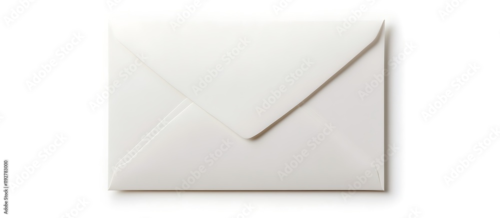 Sleek white envelope with a smooth finish, isolated on a bright white background, free from borders or text. Sleek white envelope with a smooth finish, isolated on a bright white background, free from borders or text.