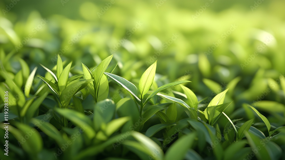 green tea leaves in the morning light. nature background green tea leaves in the morning light. nature background