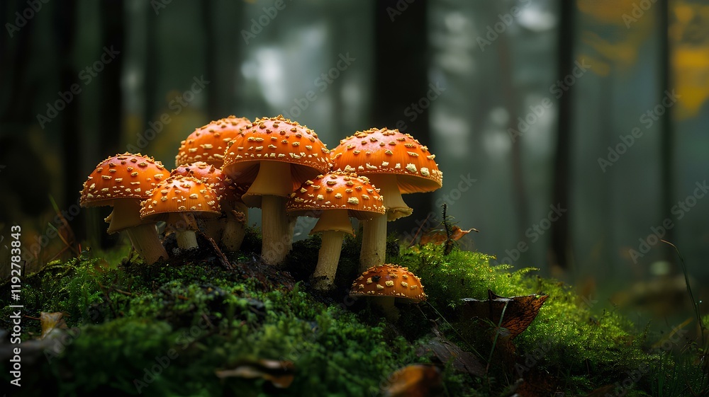fly agaric mushrooms growing in the forest fly agaric mushrooms growing in the forest