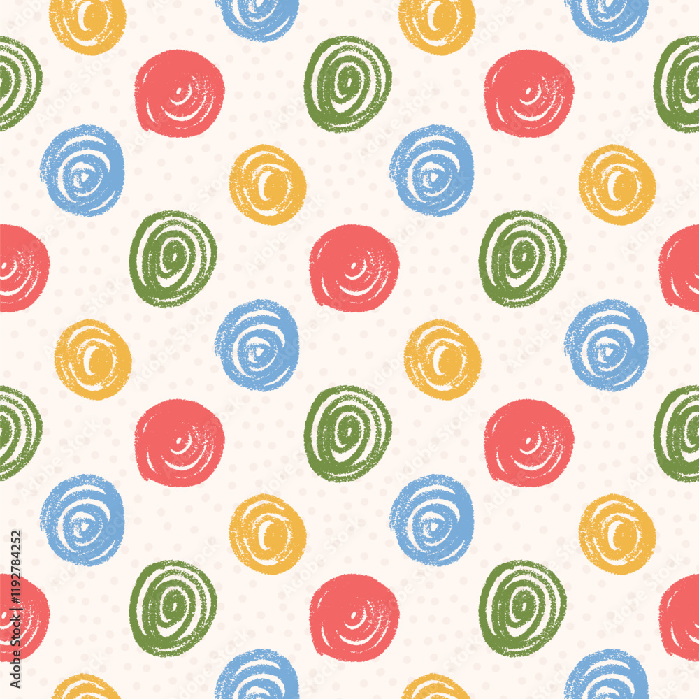 Polka dots colorful seamless pattern crayon drawn. Circle confetti endless background. Birthday round points by pencil repeat cover. Scribble spots marker draw. Vector surface design festive motif. Polka dots colorful seamless pattern crayon drawn. Circle confetti endless background. Birthday round points by pencil repeat cover. Scribble spots marker draw. Vector surface design festive motif.
