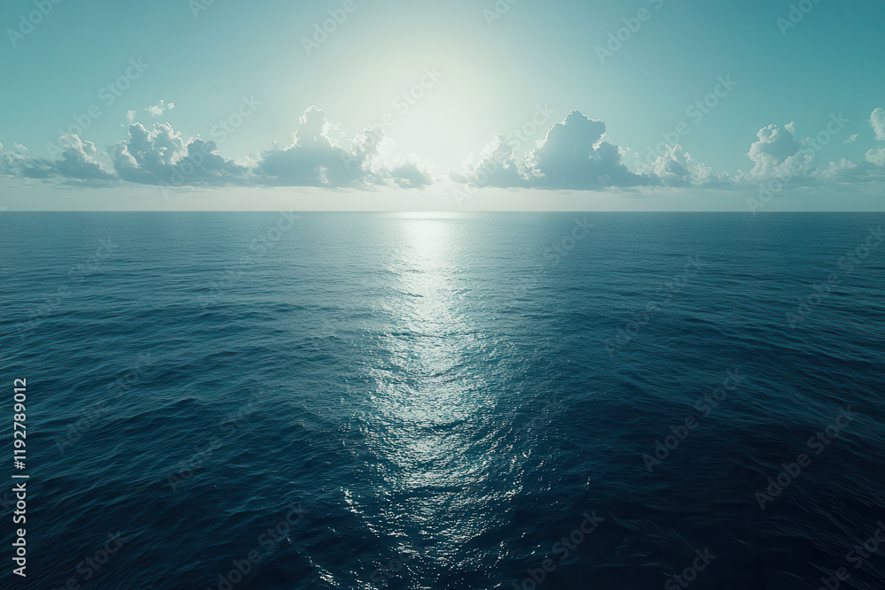 Fototapeta premium Tranquil ocean waves shimmering under a serene sky at dawn