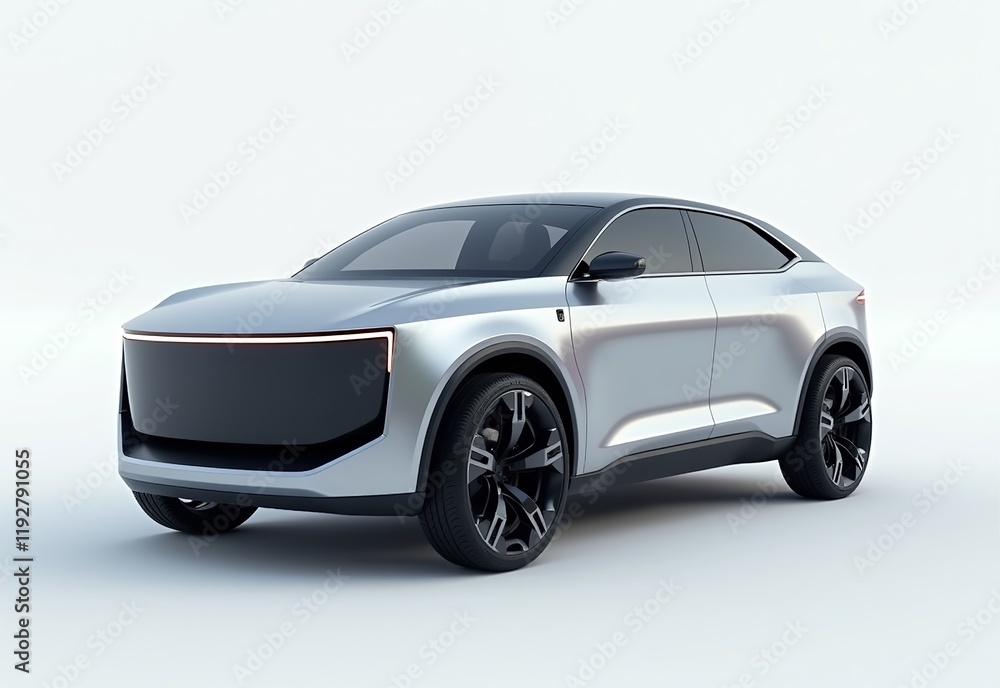 Fototapeta premium Silver Electric Truck for 2040: Futuristic Design with Zero Emissions