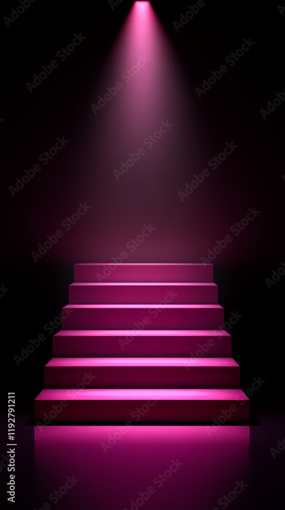 Obraz premium Pink Staircase with Spotlight in Dark Background for Creative Use
