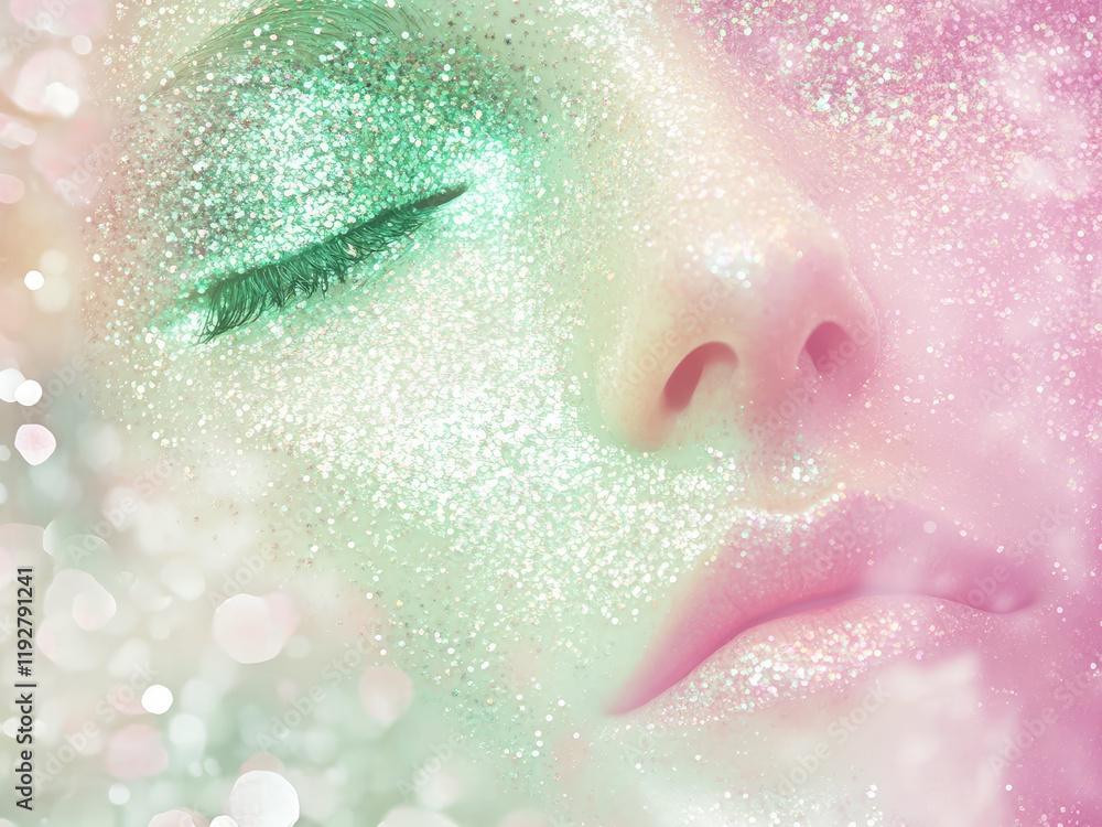 Fototapeta premium Close-up portrait of a woman with makeup showcasing beauty and glamour
