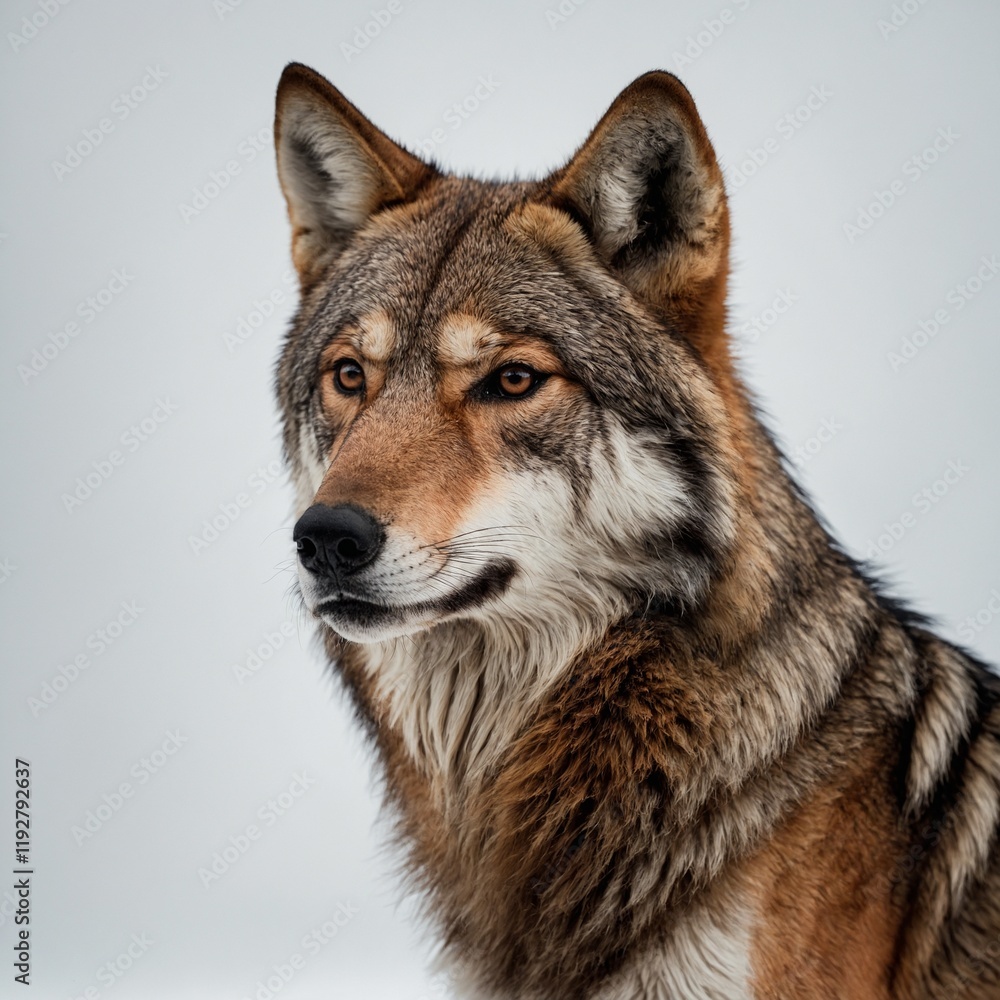 Fototapeta premium A majestic red wolf on a white background.