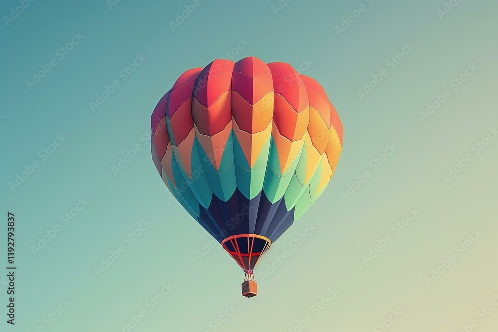 Fototapeta premium Colorful hot air balloon is flying high in the blue sky