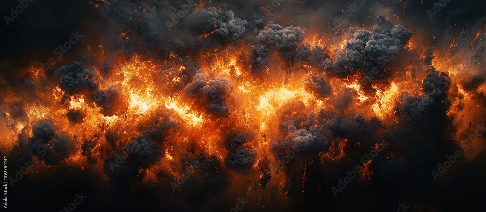 Intense Fiery Explosion with Dark Smoke Clouds Creating a Dramatic and Powerful Scene of Destruction and Chaos Intense Fiery Explosion with Dark Smoke Clouds Creating a Dramatic and Powerful Scene of Destruction and Chaos