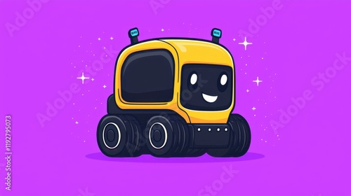 Cheerful cartoon vehicle character digital illustration playful environment vibrant colors whimsical perspective
