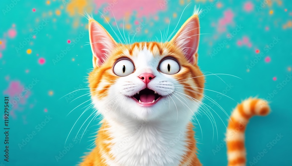 Obraz premium Funny Orange Cat with Big Eyes in Colorful Background