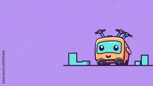 Animated delivery vehicle on purple background digital art playful environment cartoon concept for kids