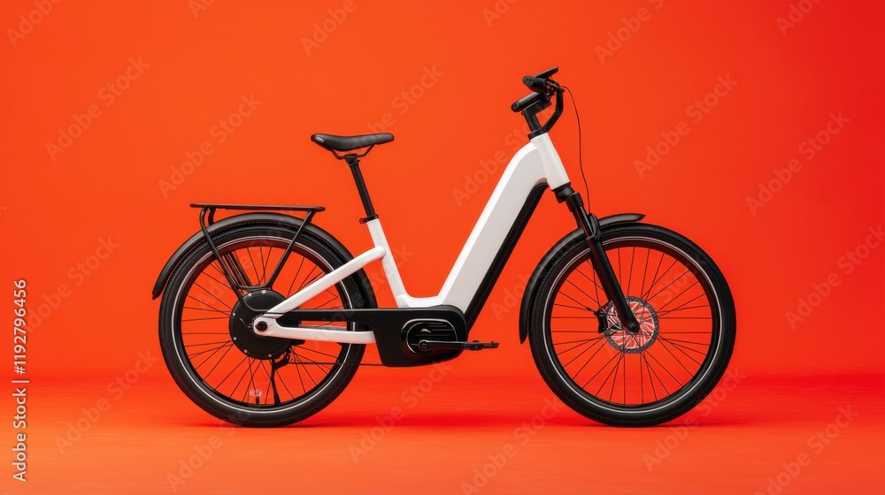 Fototapeta premium Electric bike showcase modern studio product photography bright orange background side view innovative transportation concept