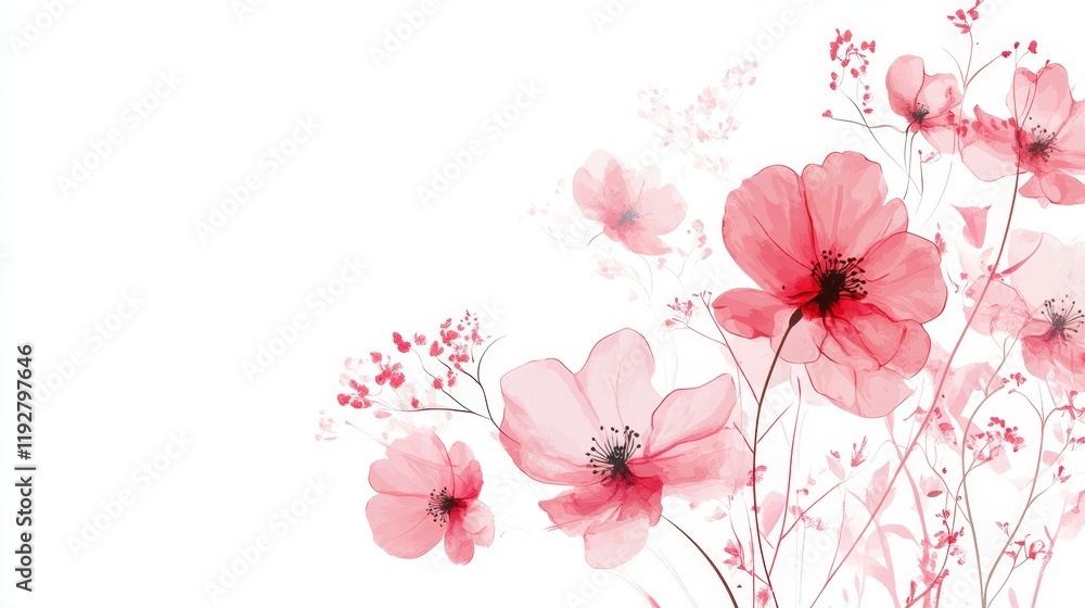 Delicate Pink Flowers with Soft Watercolor Background and Petals Delicate Pink Flowers with Soft Watercolor Background and Petals