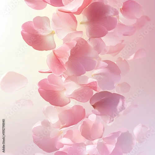 Soft Pink Flower Petals Gently Floating in a Dreamy Background