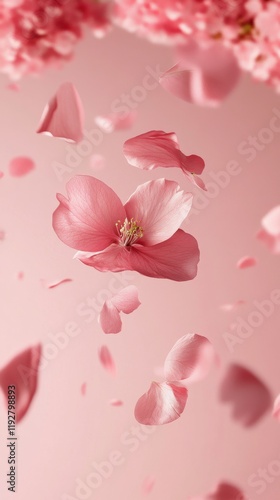 Delicate Pink Flower Petals Floating Against Soft Pastel Background