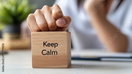 Individual holds a block with an inspiring message during work photo