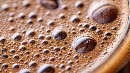 Close-up view of brown, foamy liquid with bubbles photo