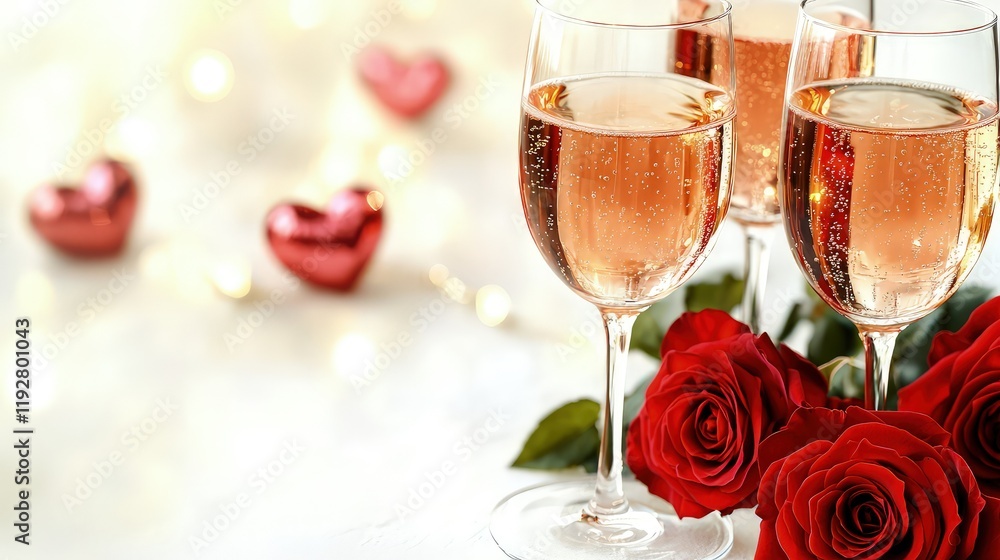 Two elegant glasses of champagne sparkle in the soft glow of candlelight, their golden hues reflecting romance. Two elegant glasses of champagne sparkle in the soft glow of candlelight, their golden hues reflecting romance.