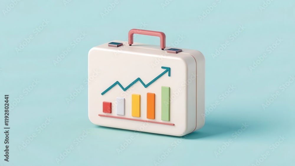 A stylized briefcase displays a rising graph, symbolizing growth and success in business or finance.