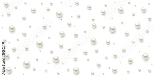 Pearls. Beads. Jewelry. Beautiful vector background. Scattered pearls on a white background.