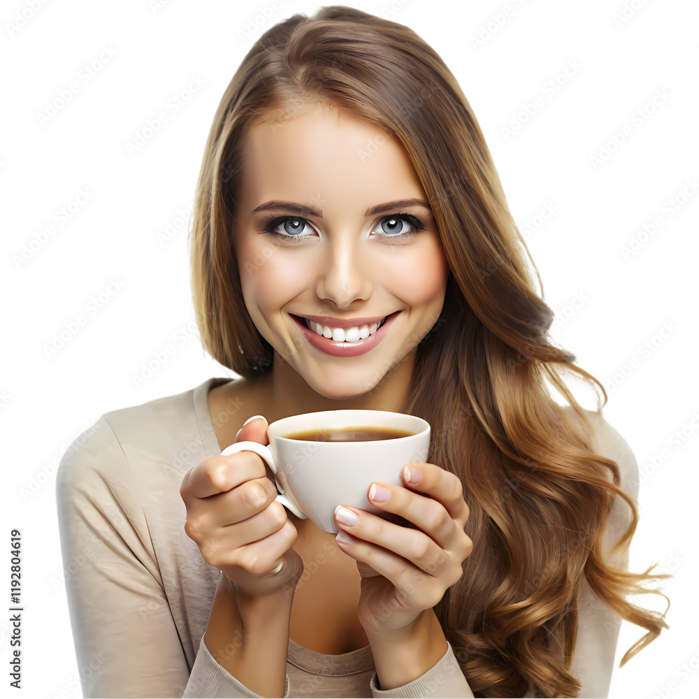 Gorgeous girl drinking coffee isolated on transparent background Gorgeous girl drinking coffee isolated on transparent background