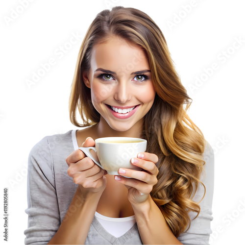Wallpaper Mural Gorgeous girl drinking coffee isolated on transparent background Torontodigital.ca