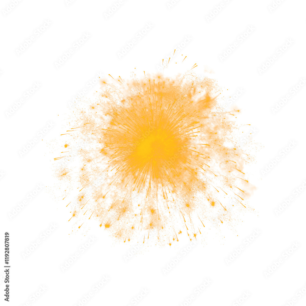 Festive golden firework explosion with glowing sparks on transparent background Festive golden firework explosion with glowing sparks on transparent background