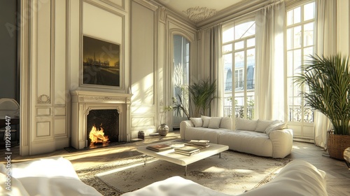 Fotografie Sunlit Parisian Apartment Interior Design