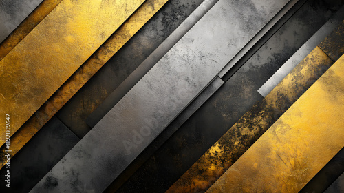 A textured abstract background of metallic gold and silver gradients interspersed with rough black lines, adding depth and dimension to the composition 