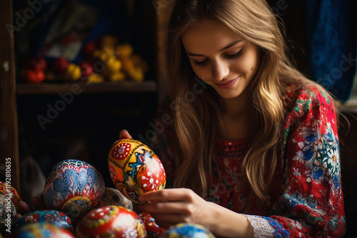 Young ukrainian woman wears traditional clothes generative ai photo