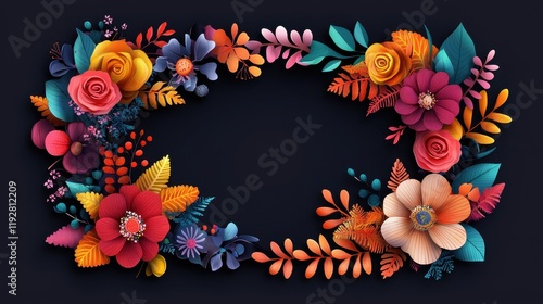 Wallpaper Mural Botanical Border Design Featuring Colorful Blossoms and Decorative Spring Flowers on Dark Background Torontodigital.ca