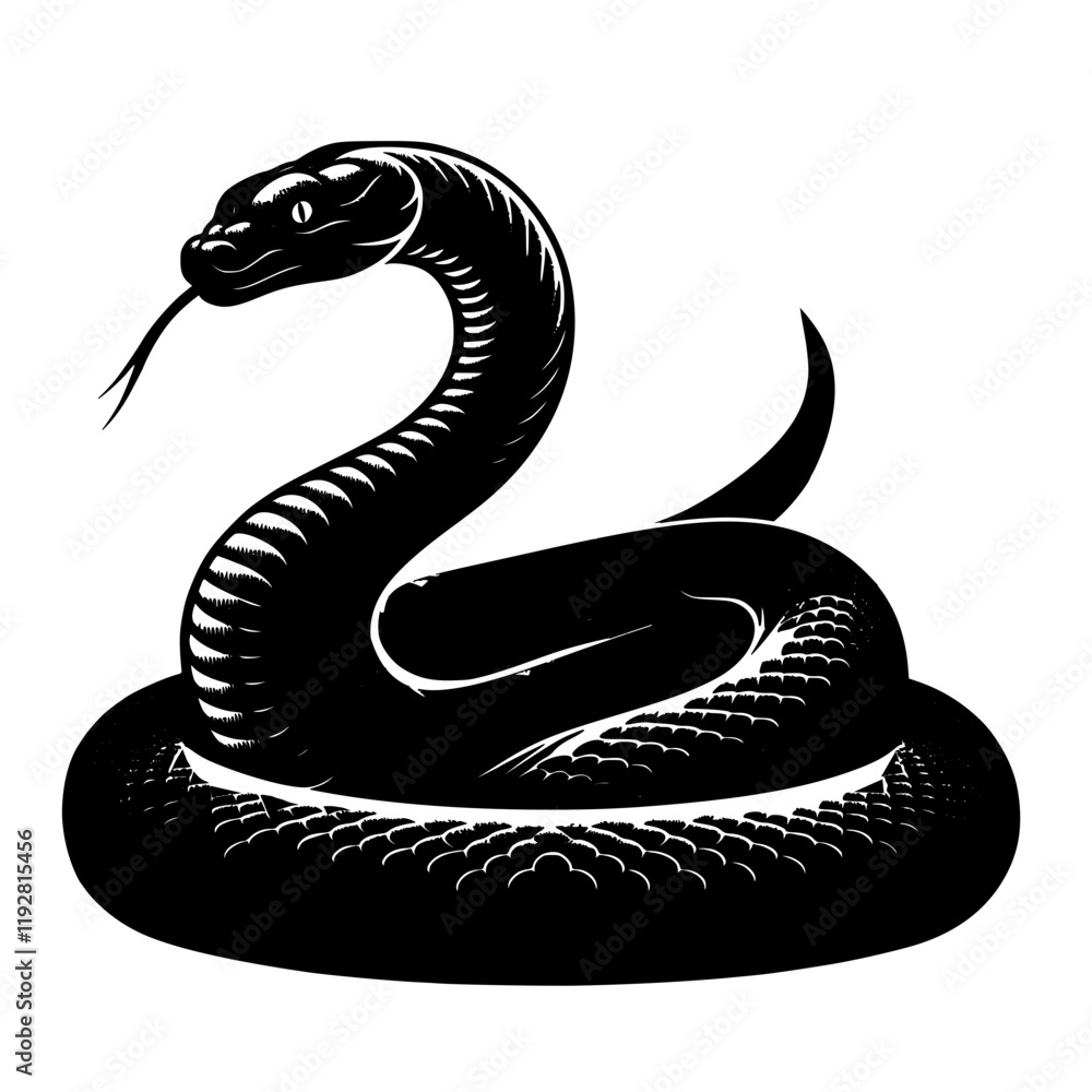 Fototapeta premium black snake isolated on white, black snake vector illustration, black and white snake