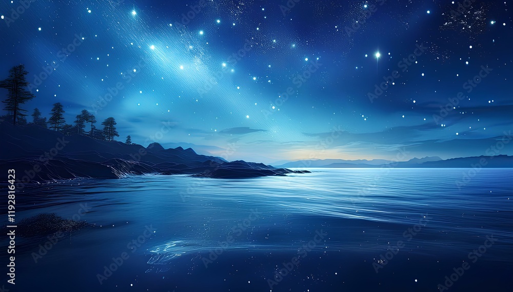 Fototapeta premium illustration night landscape with stars and sea