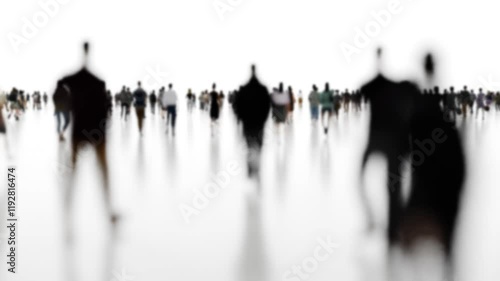 Wallpaper Mural Blurred commuters moving across white backdrop depicting anonymous urban population in motion Torontodigital.ca