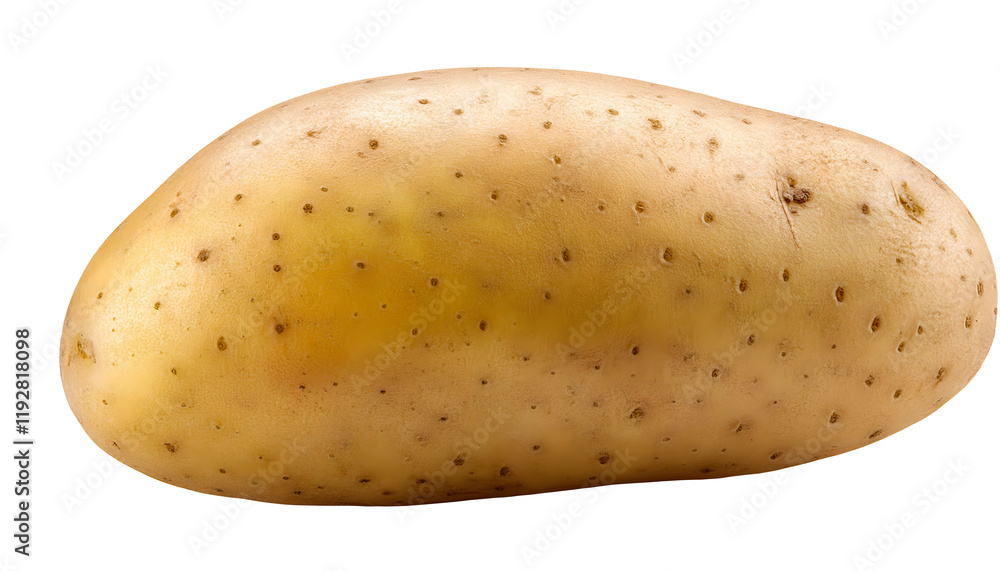 A close-up of a raw potato showcased on a white background. Highlighting its natural texture, it's a perfect representation of a solitary fresh vegetable. Isolated on white background A close-up of a raw potato showcased on a white background. Highlighting its natural texture, it's a perfect representation of a solitary fresh vegetable. Isolated on white background