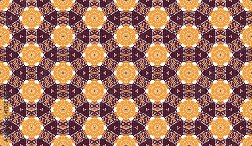 Ornamental Orange and Maroon Geometric Seamless Pattern.