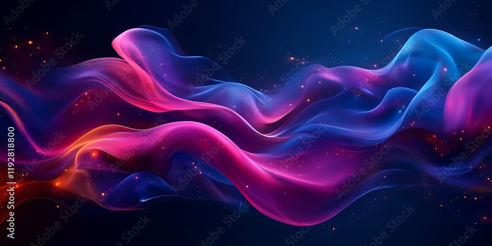 Obraz premium Abstract colorful waves, glowing particles, dark background, digital art, website banner